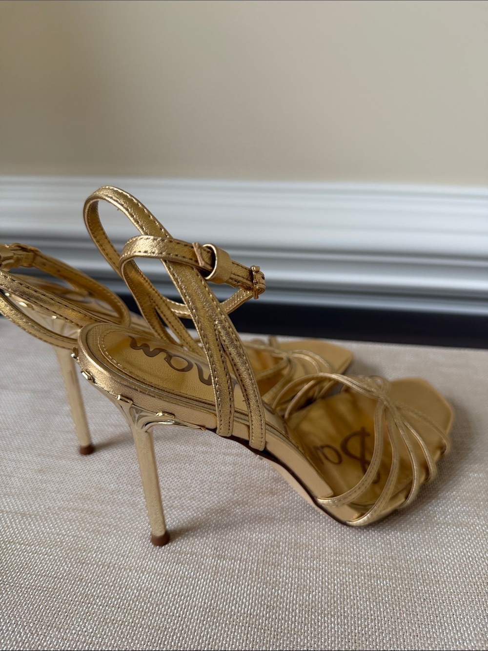 Sam Edelman Metallic Gold Strappy High Heel Sandals - Picture 7 of 11